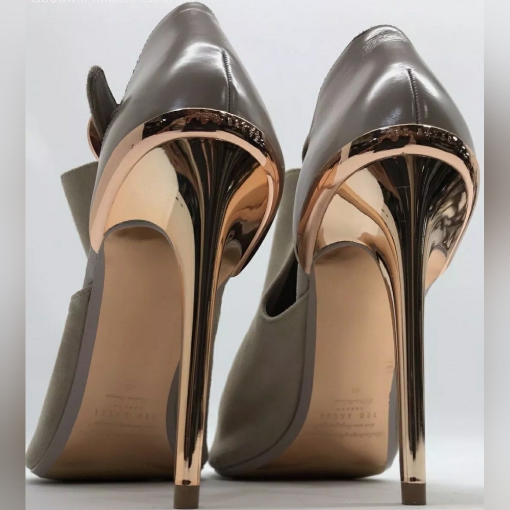 Ted Baker Tan Gray Rose Hold Peep Toe Heels Stiletto Size 40 or 9.5